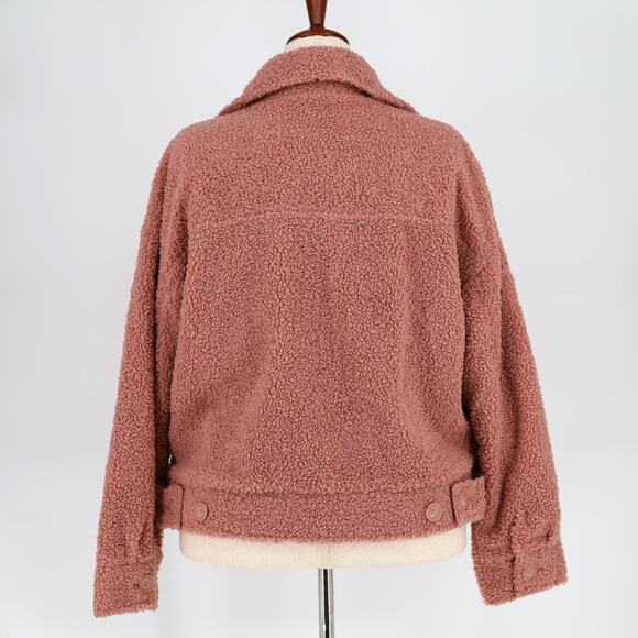 NOIZE Women Pink Rose Teddy Fleece Miley Casual Oversize Trucker Jacket Size M - Picture 4 of 5